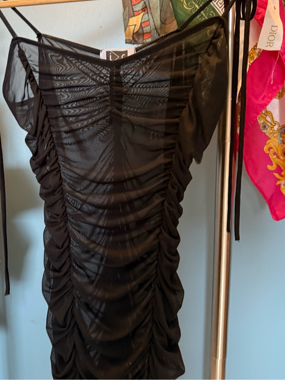 Black Ruched Sheer Mini Dress